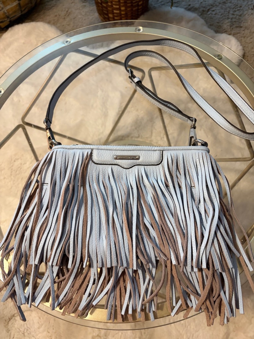 Rebecca Minkoff Light Blue and Taupe Fringe Crossbody
